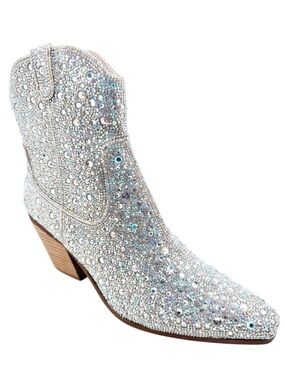 🆕{BETSEY JOHNSON} Blue DIVA Rhinestone Embellished Western Bootie